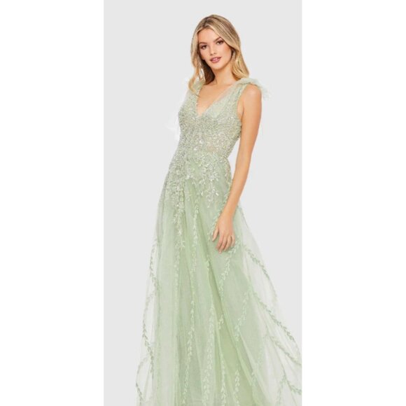 Mac Duggal 10700 Soft‎ Tie Sleeveless V Neck Gown Size 12 Nwt - Picture 1 of 7